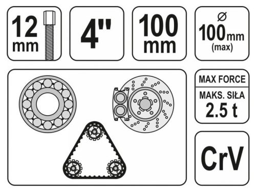 YATO Csapágylehúzó 3 körmös 100 mm CrV