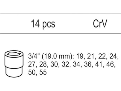YATO Dugókulcs készlet 14 részes 3/4" 19-55 mm CrV (fiókbetét)