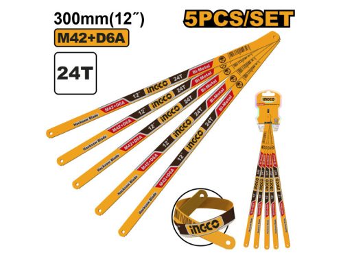INGCO Fémfűrészlap kézi 300 / 12 mm 24 TPI bimetál (5 db)
