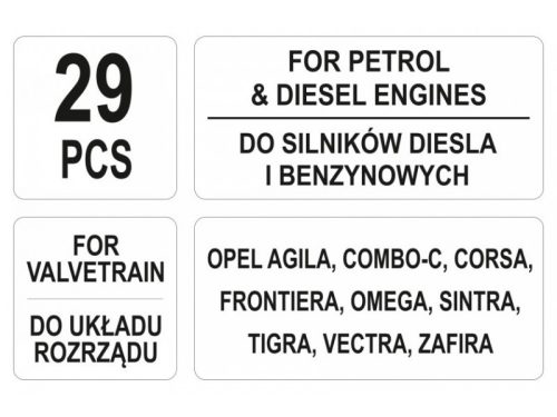 YATO Vezérlés rögzítő készlet 29 részes (Diesel és benzin) Opel