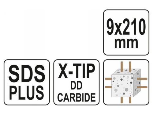 YATO Kőzetfúró 9 x 210/150 mm négyélű SDS-Plus