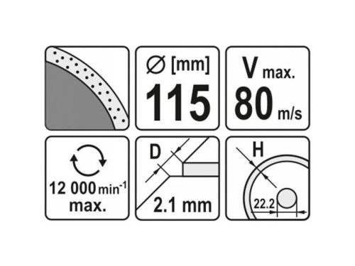 YATO Gyémánt vágókorong 115 x 2,1 x 5,3 x 22,2 mm folytonos