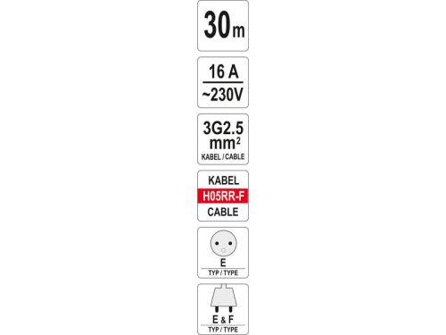 YATO Kábeldob 30 m 3 x 2,5 mm2