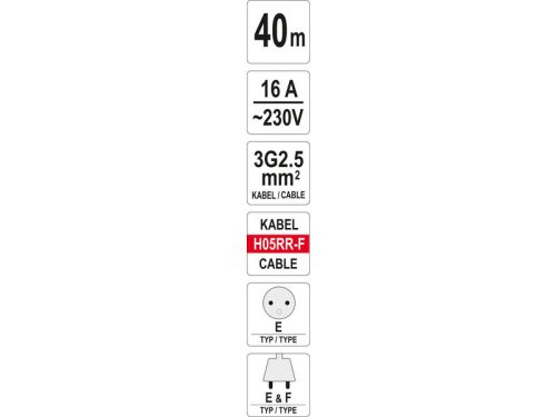 YATO Kábeldob 40 m 3 x 2,5 mm2