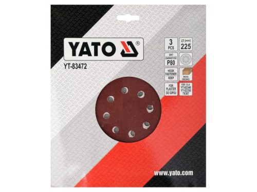 YATO Tépőzáras fíbertárcsa 225 mm / P80 (3 db)