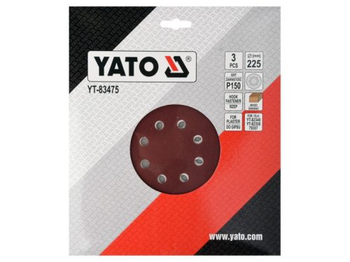 YATO Tépőzáras fíbertárcsa 225 mm / P150 (3 db)