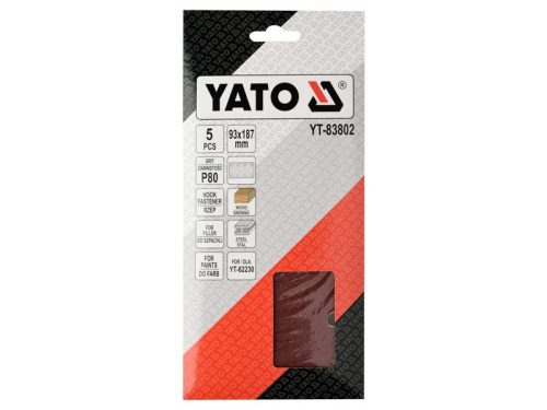 YATO Tépőzáras csiszolópapír rezgőcsiszolóhoz 90 x 187 mm P80 (5 db)