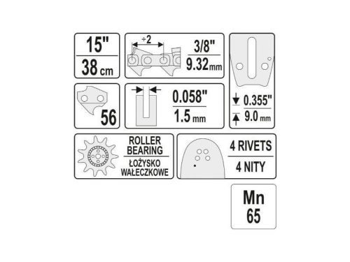 YATO Láncfűrész láncvezető 15" 3/8" 1,5 mm